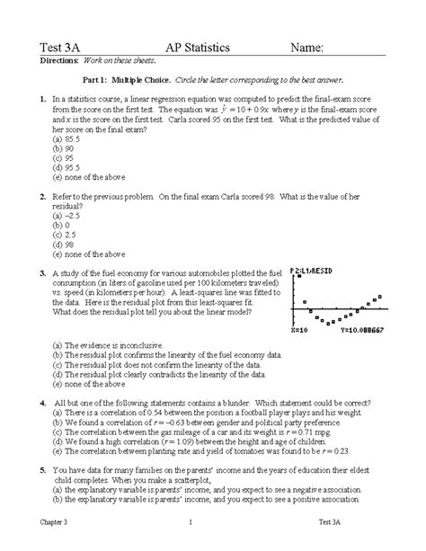 Full Download Ap Statistics Test 3A Answers 