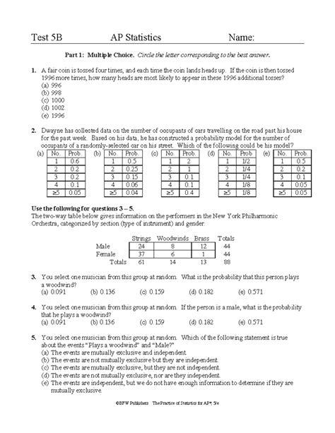 Read Online Ap Statistics Test 5B 