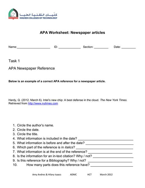 Apa Citation Worksheets Apa Citation Worksheet With Answers - Apa Citation Worksheet With Answers