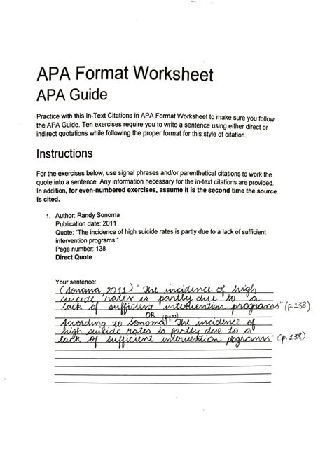 Apa Citation Worksheets In Text Citation Practice Worksheet - In Text Citation Practice Worksheet