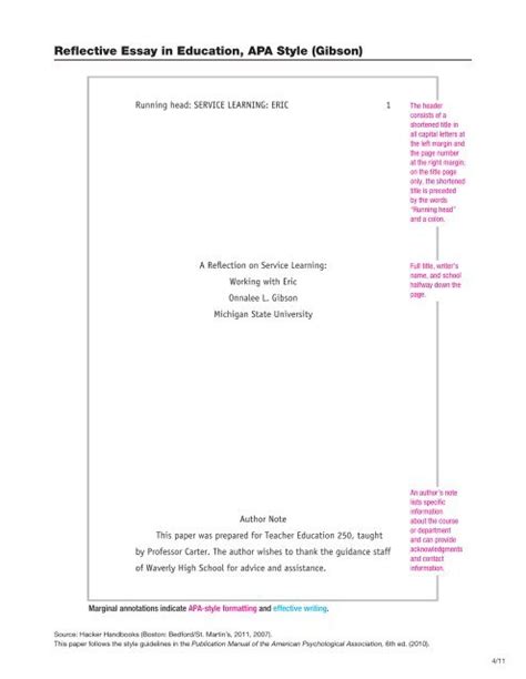 Apa Format Reflection Paper
