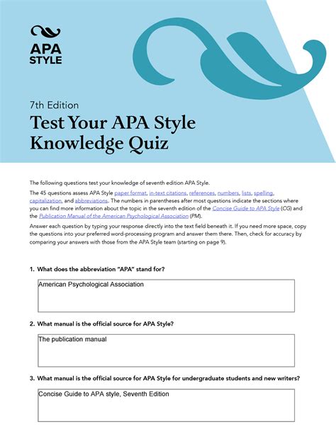 Read Apa Quiz Questions With Answers 