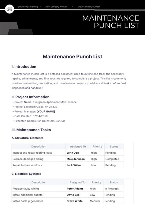 apartment maintenance punch list