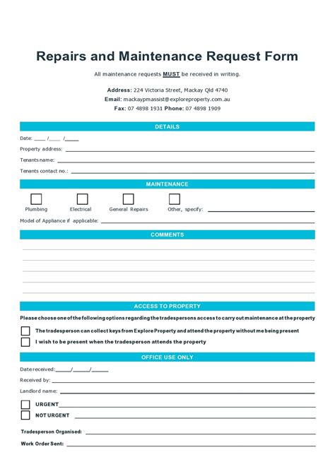 Apartment Maintenance Request Form Template