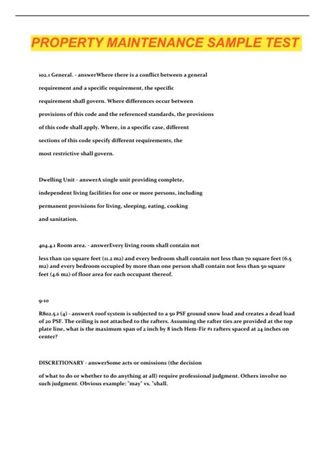 Apartment Maintenance Test Answer Key