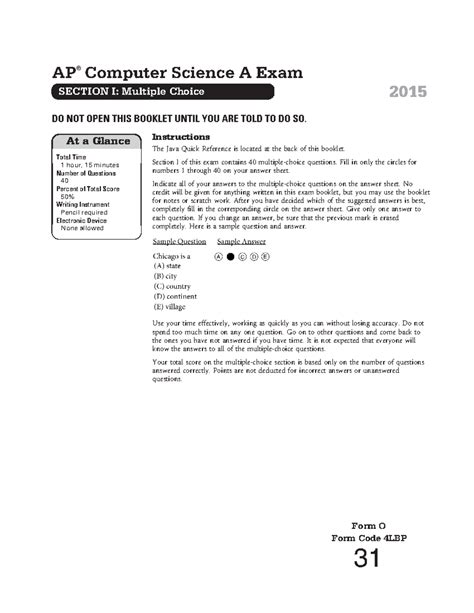 Apcsa 2015 Mcq