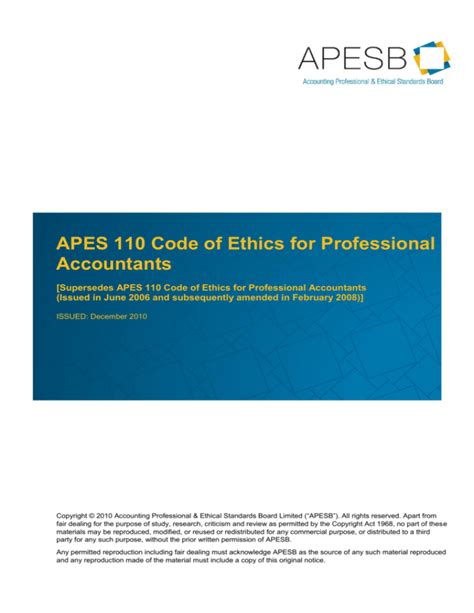 Apes 110 Code Of Ethics For Professional Accountants