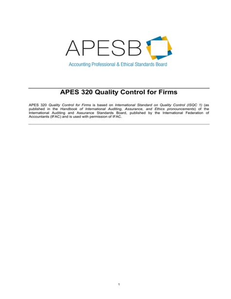 Apes 320 Quality Control For Firms