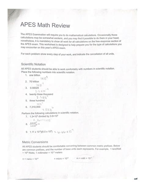 Apes Math Review Notes And Problems Significant