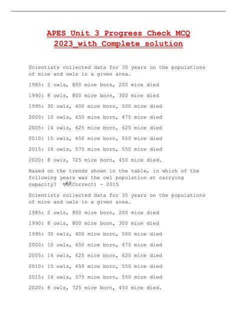 apes unit 3 progress check mcq