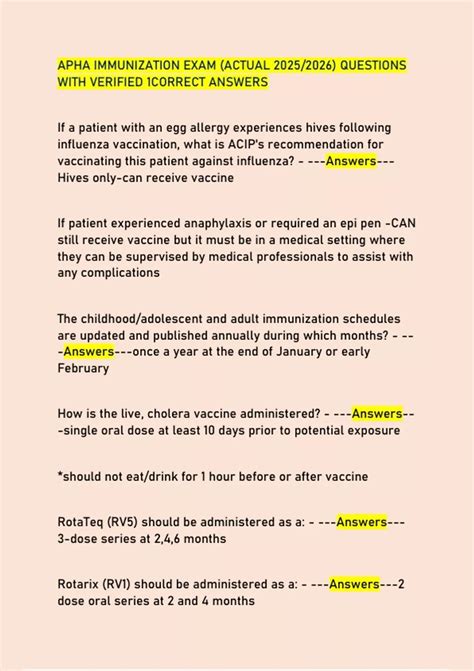 apha immunization exam answers