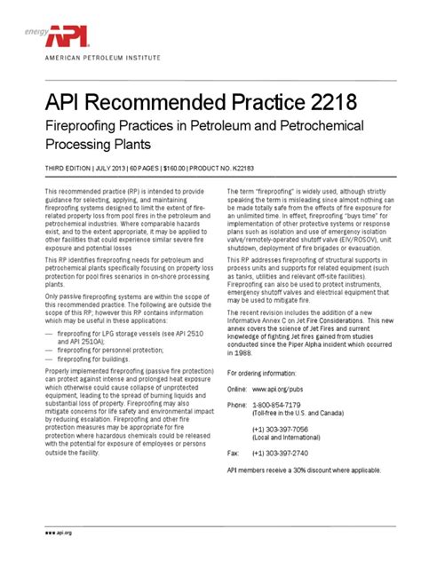 Api Publ 2218 Fireproofing Practices In Petroleum And