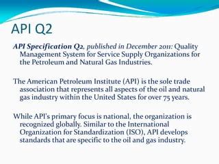Api Q2 Specification For Quality Management System