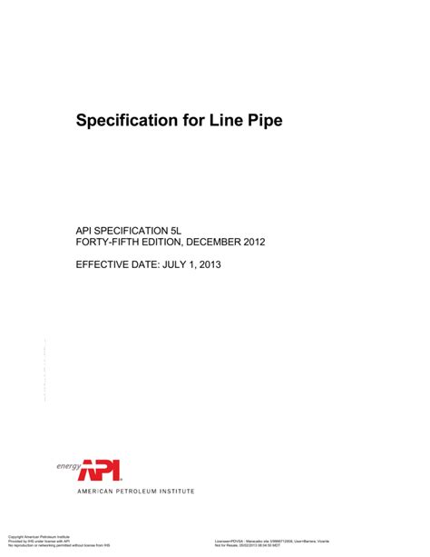 Read Online Api Api Spec 5L 45Th Edition Specification For Line Pipe 