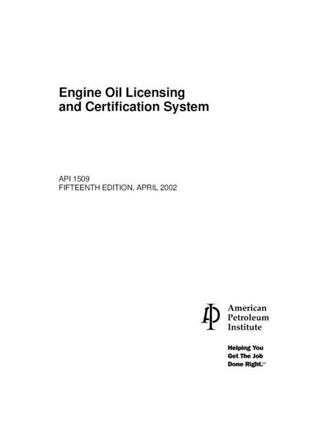 Read Api Lubricants Group Api 1509 Engine Oil Licensing And 