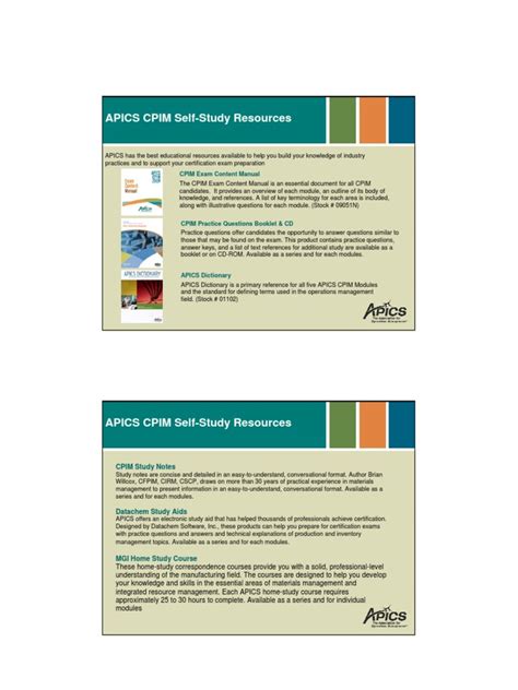 Apics Cpim Self Study Resources