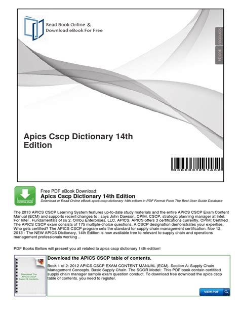 Read Apics Cscp Dictionary 14Th Edition 