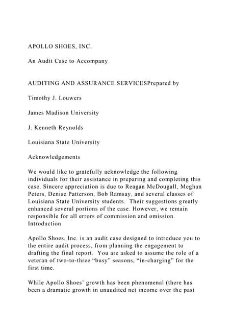 Download Apollo Shoes Case Internal Control Solution 