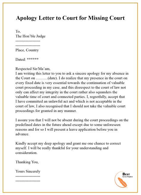 Download Apology Letter To Judge For Missing Court Date 