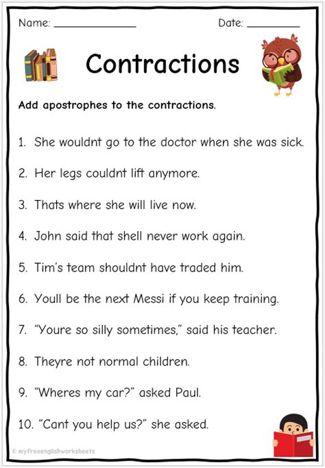 Apostrophe Worksheets Contractions Free English Worksheets Contraction Worksheet Grade 3 - Contraction Worksheet Grade 3