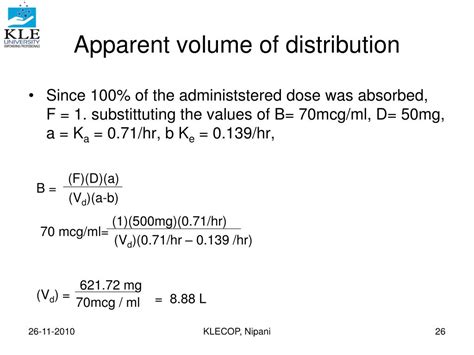 apparent volume of distribution formula