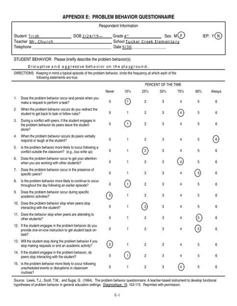 appendix e problem behavior questionnaire
