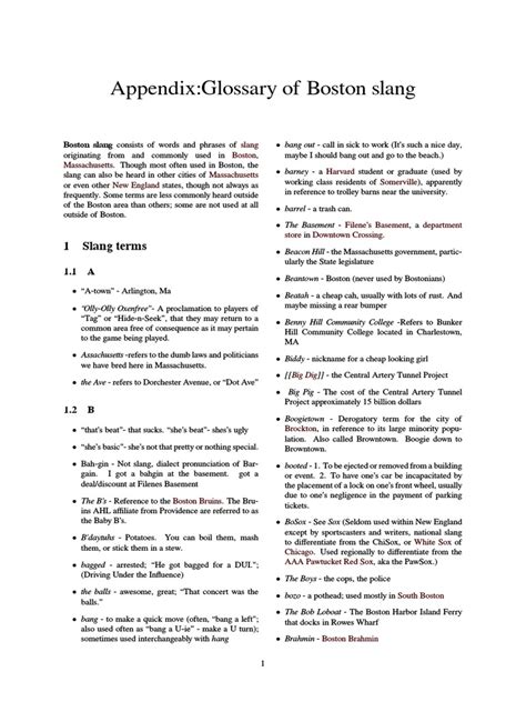 Appendix Glossary Of Boston Slang