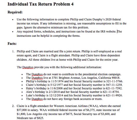 Read Appendix Individual Tax Return Problem 4 