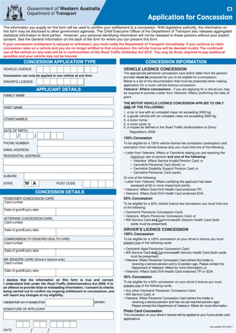 Application For Concession Form C1
