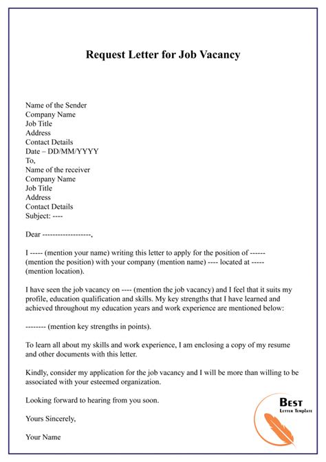 Application For Possible Vacancy Letter