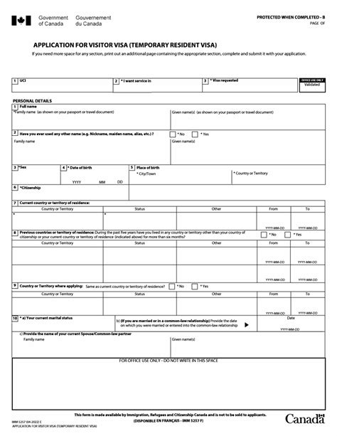 Application For Visitor Visa Temporary Resident Visa Validate Clear Form