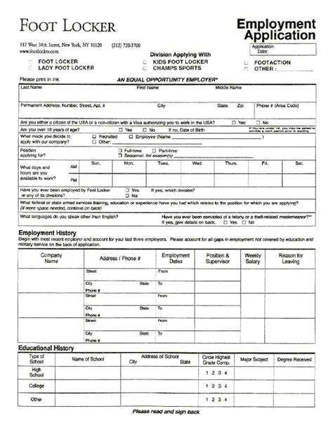 application form foot locker