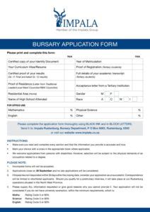 application form for bursary impala platinum