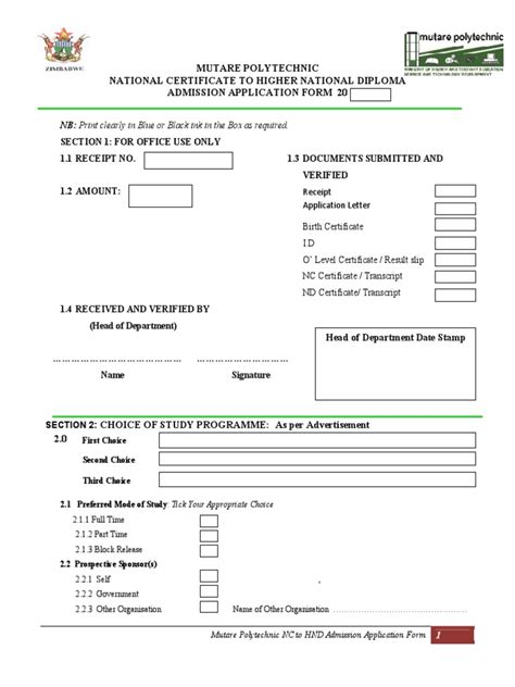 Application Form Mutare Teacher S College