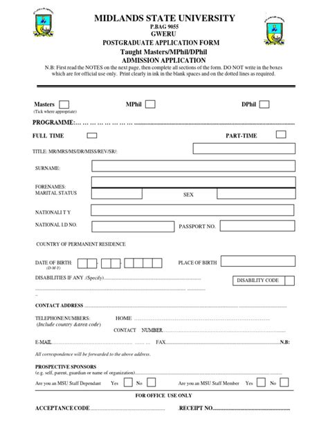 Application Form Of Midlands State Un