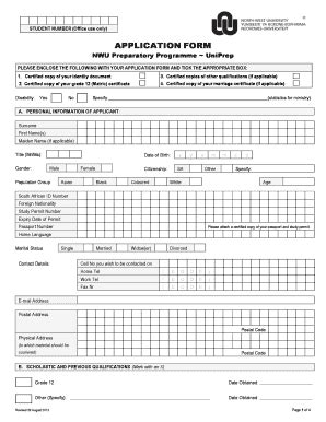 Application Form To Nwu For 2015