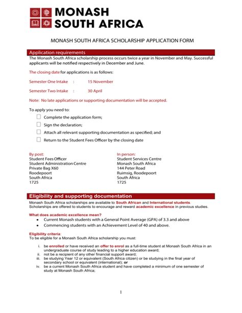 Application Forms For Monash South Africa 2014
