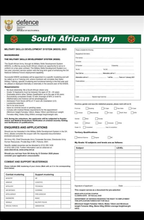Application Forms For The Sa Army 2014