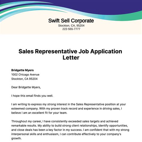 application letter as a sales personnel