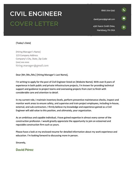 Application Letter For Civil Engineer