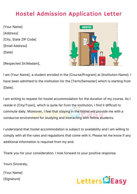 Application Letter For Hostel Accommodation