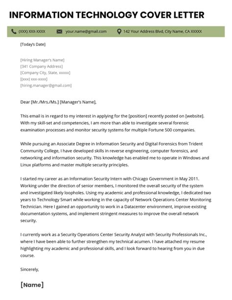 Application Letter For Information Technology Position