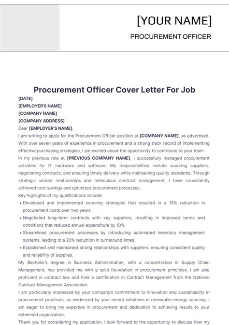 application letter procurement officer