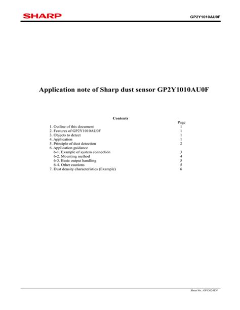 Application Note Of Sharp Dust Sensor Gp2y1010au0f