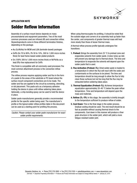 Application Note Solder Reflow Information Skyworks