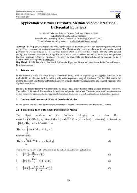 Application Of Differential Transform Method To The