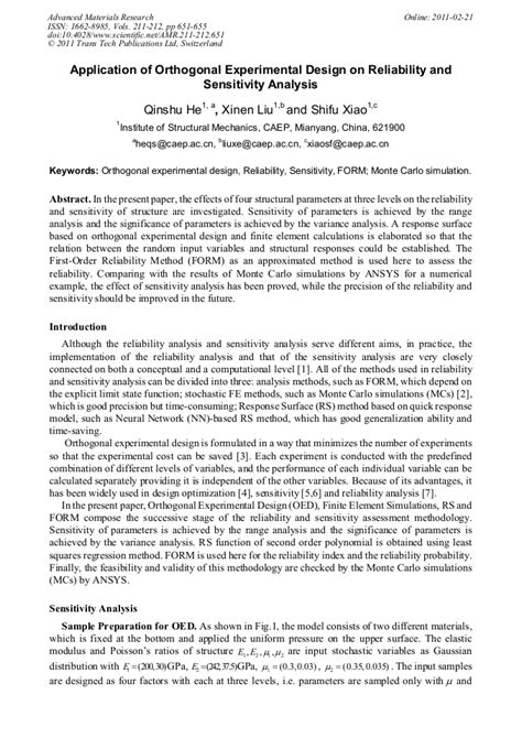 Application Of Orthogonal Experimental Design For The
