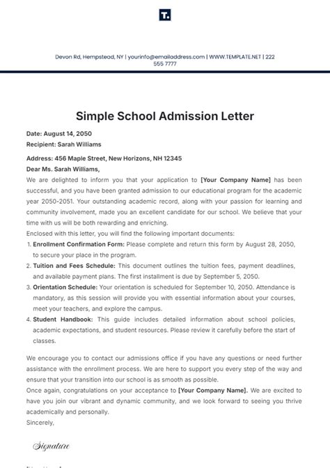 Application Template For School Admissions