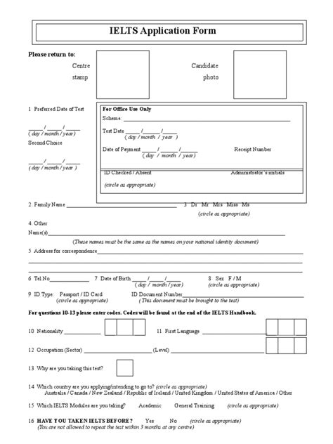 Read Application Form Ielts 