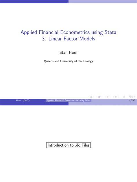 Applied Financial Econometrics Using Stata 1 Introduction